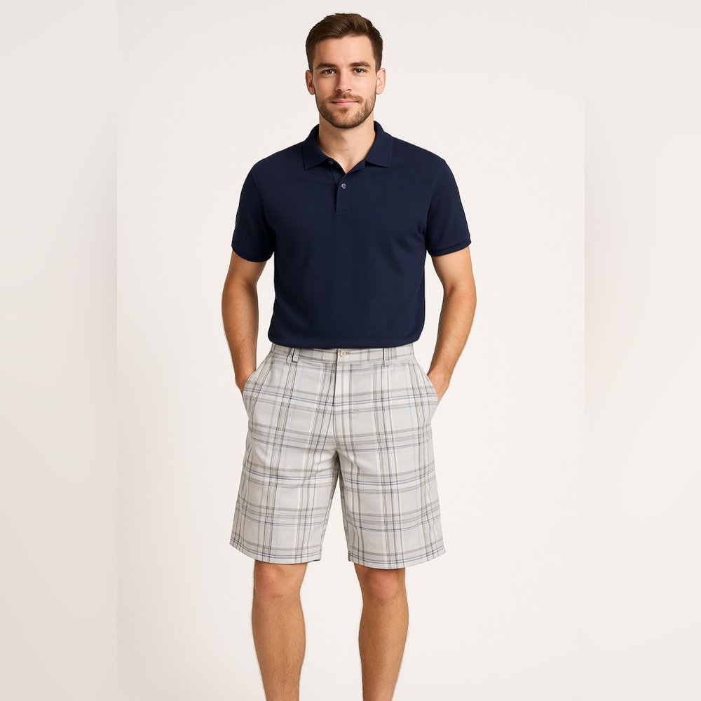 PGA Tour Plaid Golf Shorts White Size 36